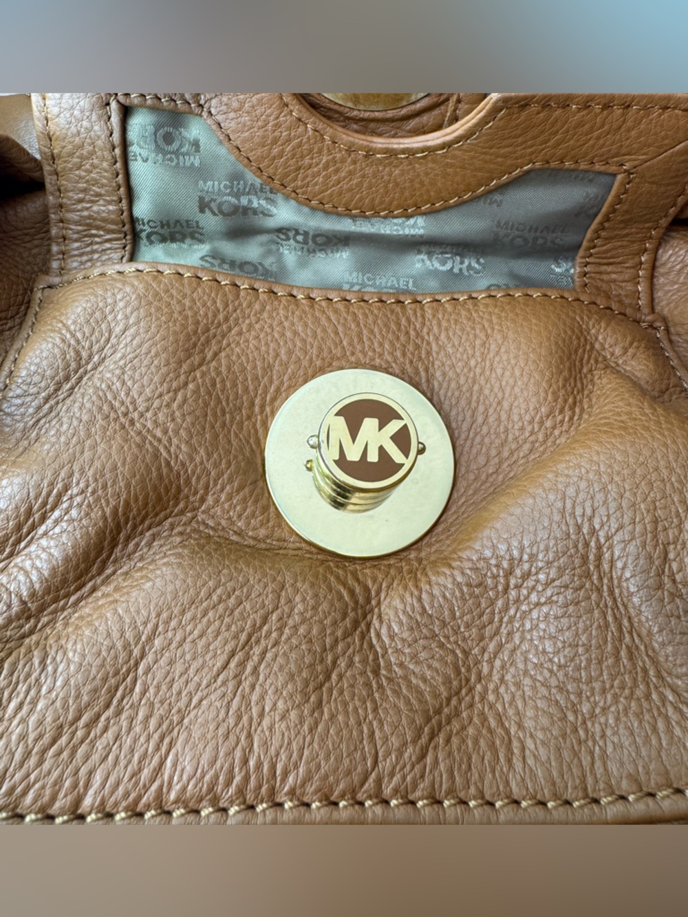 Michael Kors Pebbled Leather Shoulder Bag Brown Crossbody Gold Hardware - Picture 6 of 11